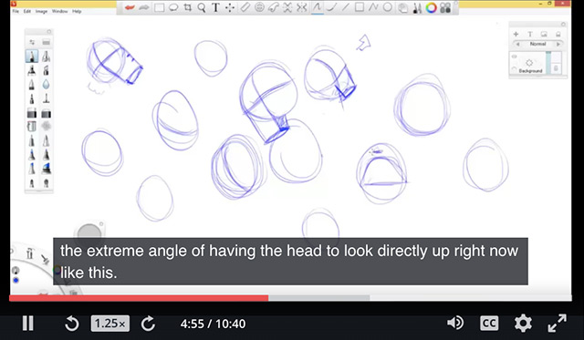 Screenshot from Udemy course about drawing figures, teaching the basics of drawing a head.